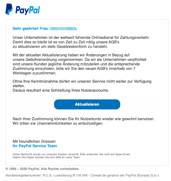 Paypal Phishing Aktuell Diese E Mails Sind Betrug Spam Ubersicht