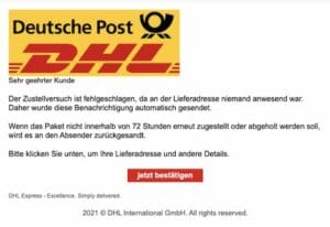 DHL Spam:Phishing-Mail Im Namen Von DHL - DRINGEND: Lieferwarnung